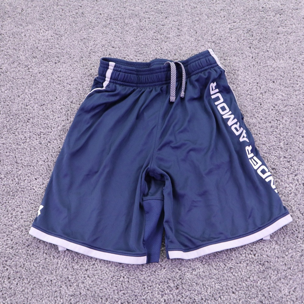 Under Armour Athletic Shorts Boys Medium Blue White Striped Mesh Gym